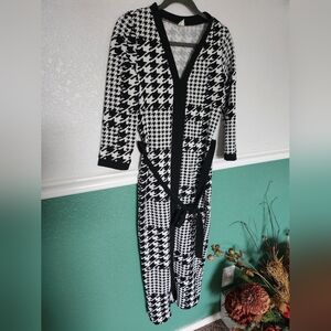 Women's Dresses Houndstooth Split Hem Belted Dress Women's Dresses MEDIUM